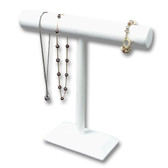 Necklace Bracelet Chain Display T-Bar 12"H White Leather