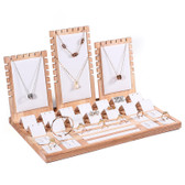 Wood Jewelry Display Showcase Set Leather White