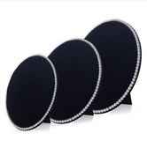 Set of 3 Oval Velvet Display Easel Board Black