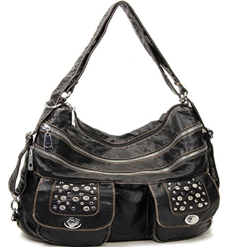 Black Stone Washed Handbag