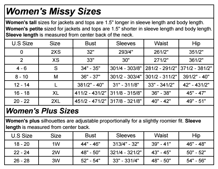 Harley-Davidson Women's Clothing Size Chart