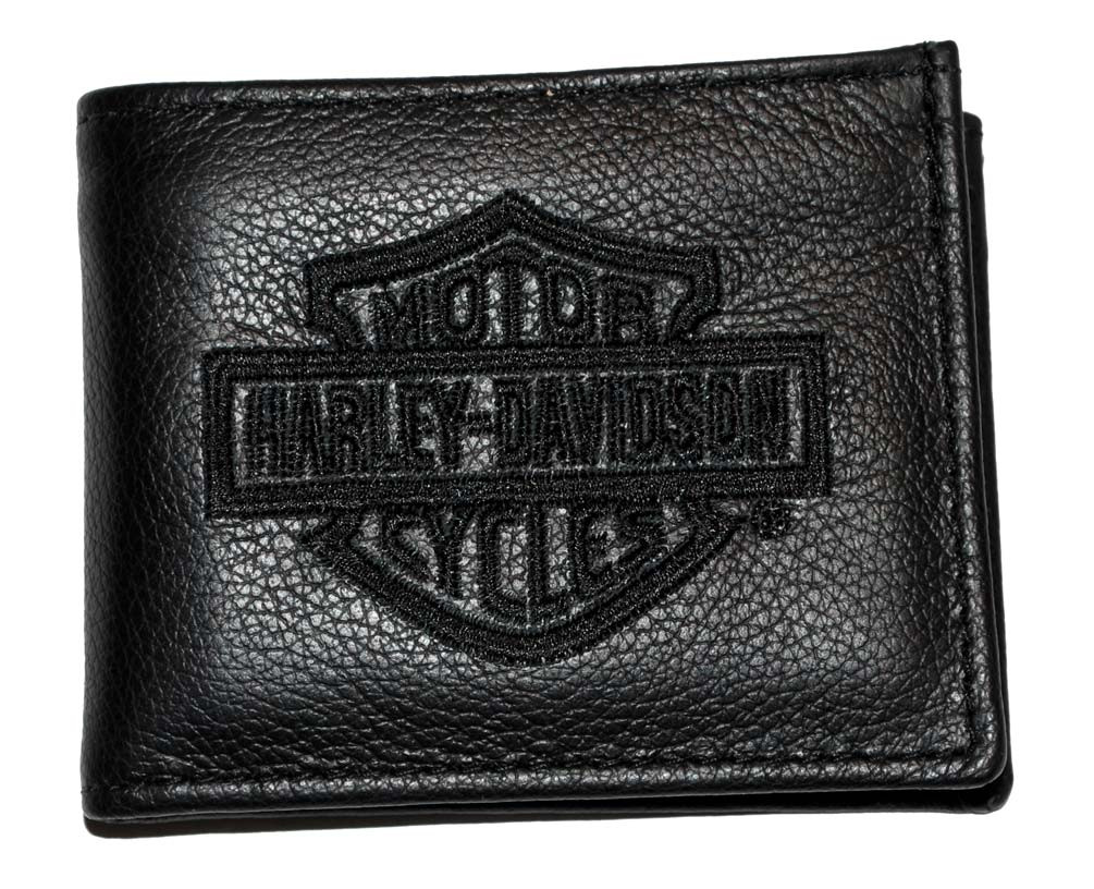 Harley-Davidson® Men's Embroidered Bi-Fold Wallet Black Leather FB808H ...