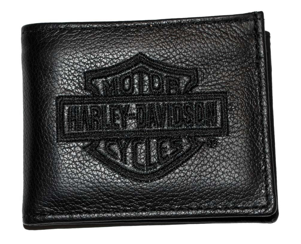 HarleyDavidson® Men's Embroidered BiFold Wallet Black Leather FB808H