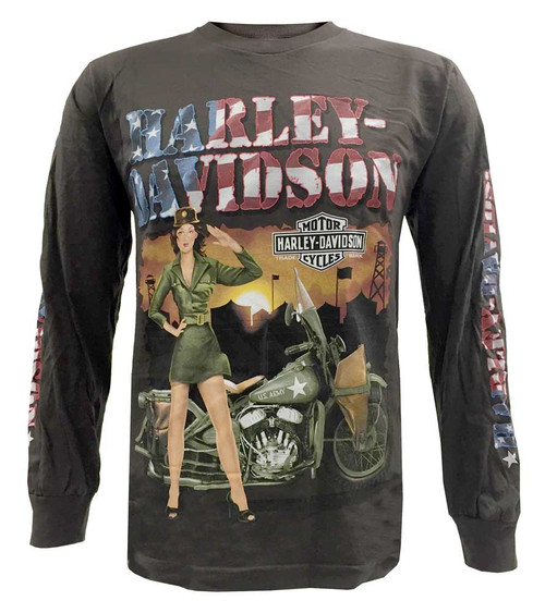  Harley Davidson Men s Long Sleeve Shirt Patriotic Army 