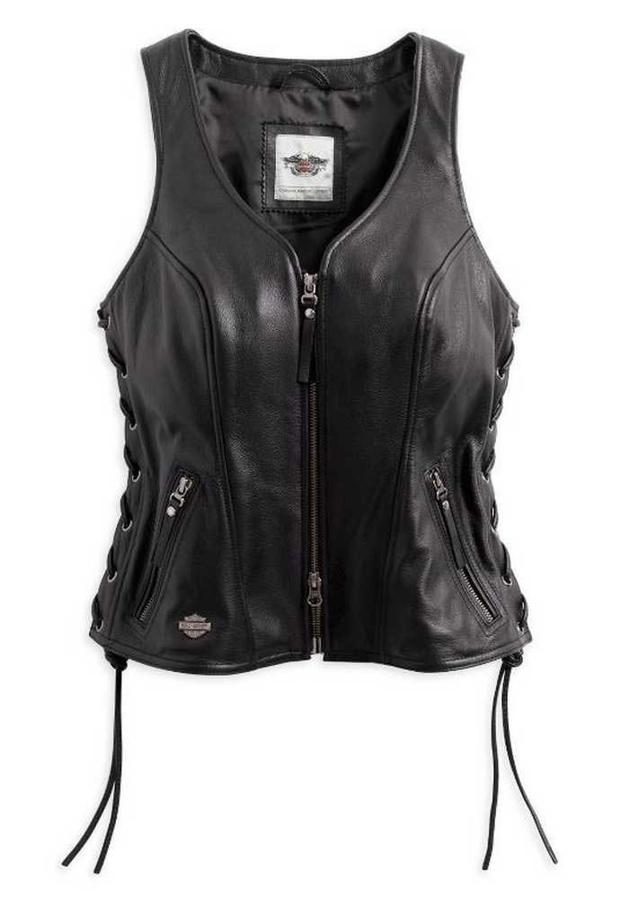 Harley-Davidson® Women's Avenue Leather Vest Side Lacing, Black 98071