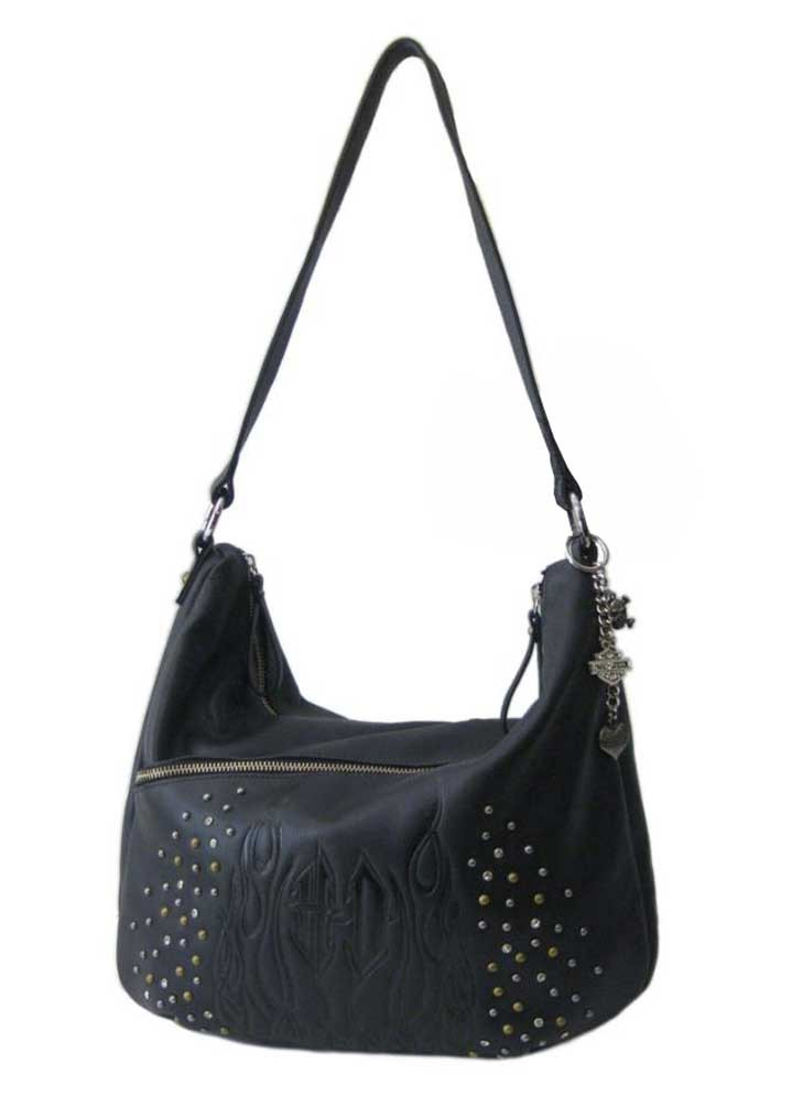 HarleyDavidson® Women's Bling Embossed Flames Hobo Bag Purse, BL8700LBLACK Wisconsin Harley