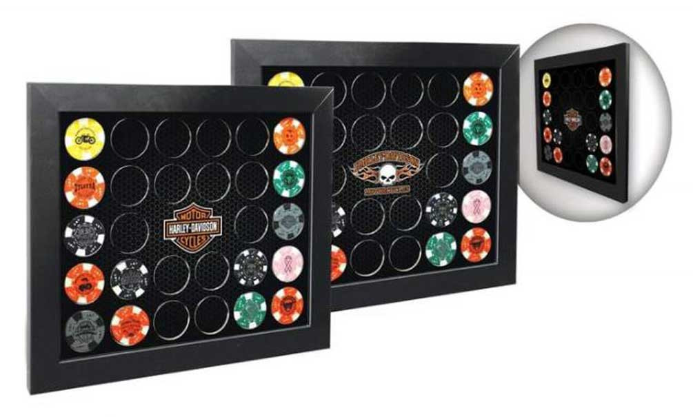 HarleyDavidson® Poker Chip Collectors Frame, Holds 28 Chips, Made in