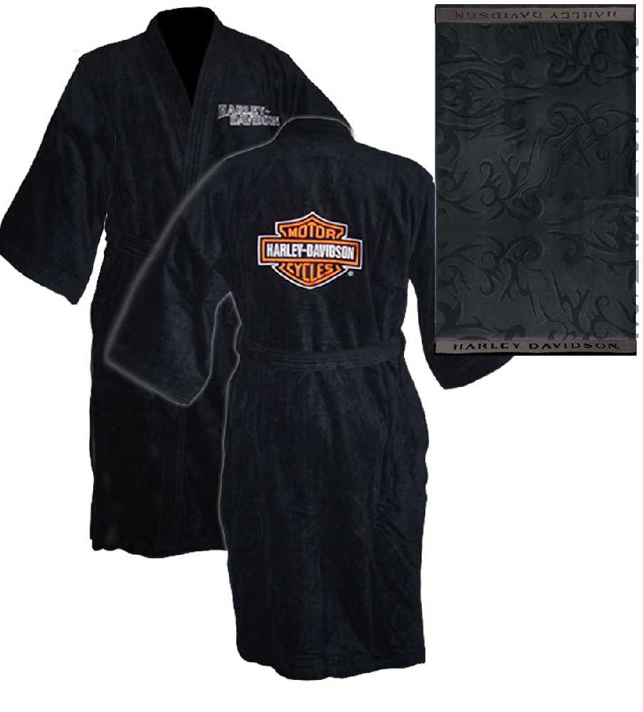HarleyDavidson® Unisex Black Kimono Robe Bathrobe w/ Bath Towel 6055 Wisconsin HarleyDavidson
