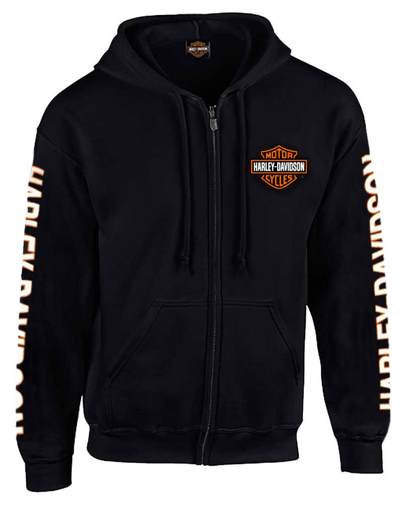 Harley-Davidson® Men's Hooded Sweatshirt, Bar & Shield Zip Black Hoodie