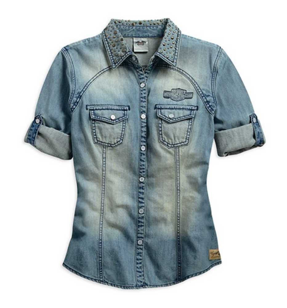 short sleeve blue jean shirt