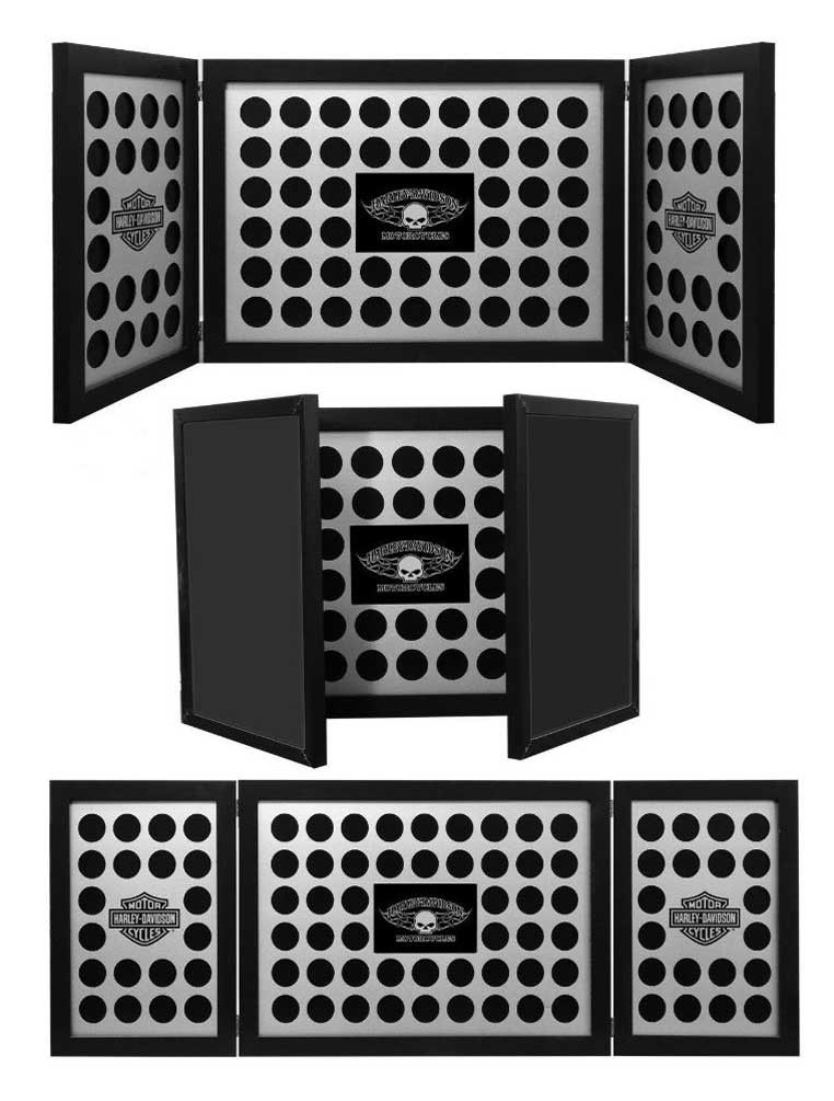 HarleyDavidson® TriFold Poker Chip Collectors Frame, Holds 88 Chips, Black 6973 Wisconsin HarleyDavidson® TriFold Poker Chip Collectors Frame, Holds 88 Chips, Black 6973 Wisconsin
