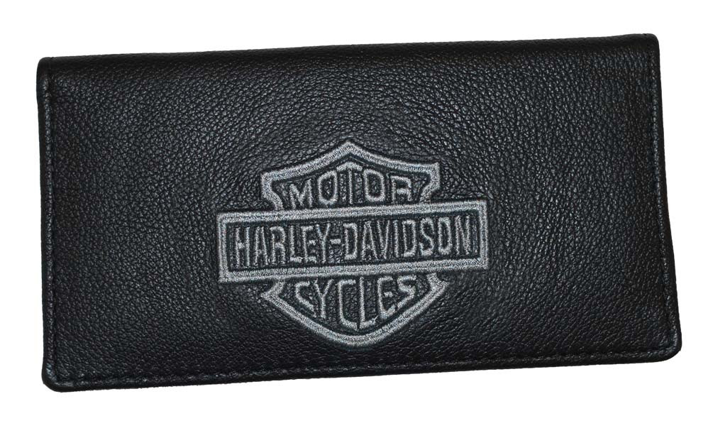 Harley-Davidson® Silver Bar & Shield Black Leather Checkbook Cover ...