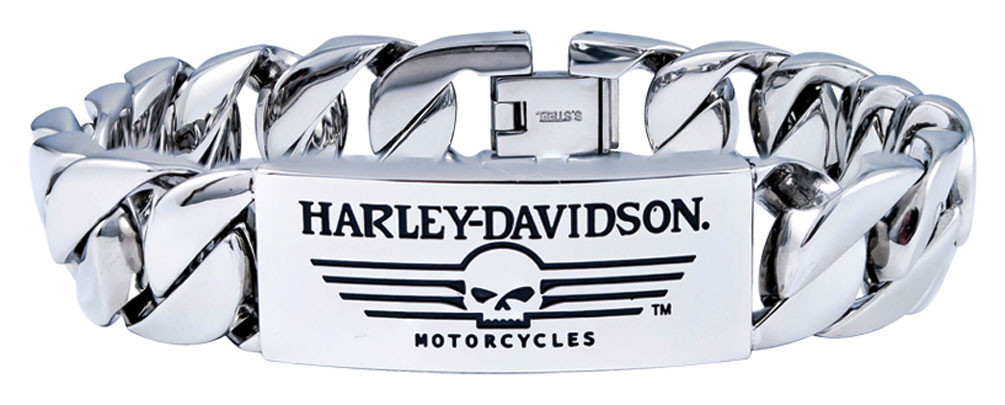 Harley-Davidson® Men's Willie G Skull Steel ID Curb Link Bracelet