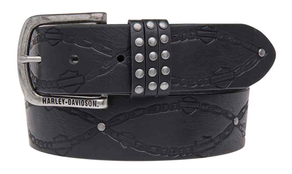 HarleyDavidson® Women's Embossed Linked Belt, Genuine Leather HDWBT11026BLK Wisconsin Harley