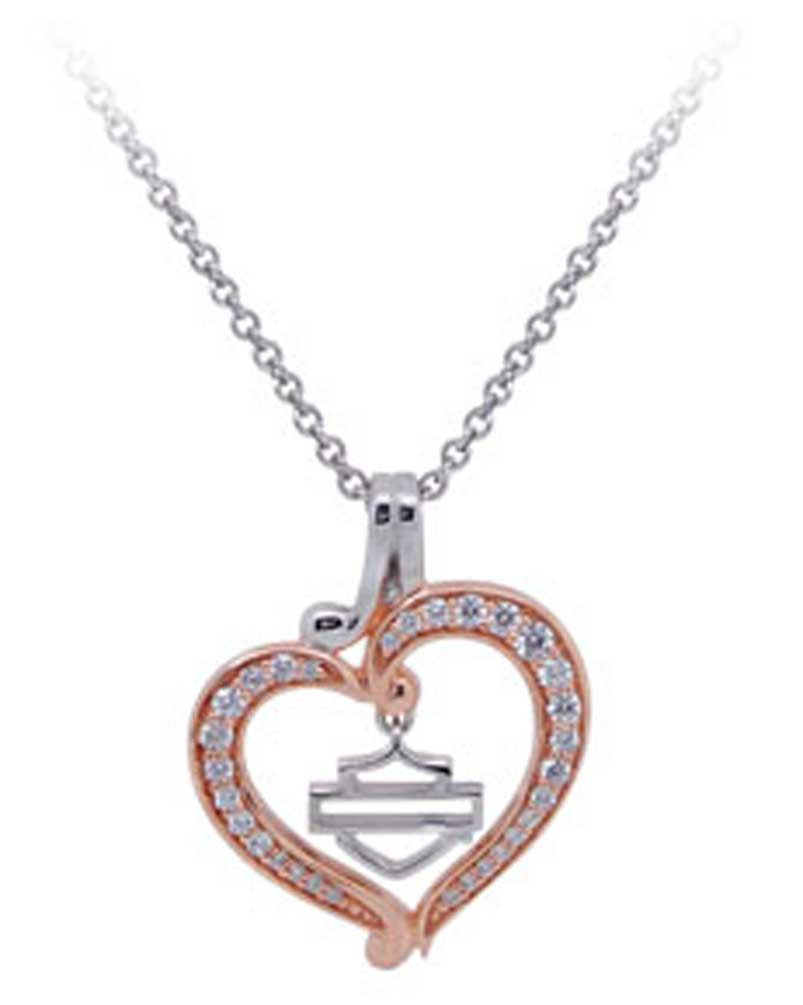 HarleyDavidson® Womens Rose Gold Plated & Silver Bling Heart Necklace