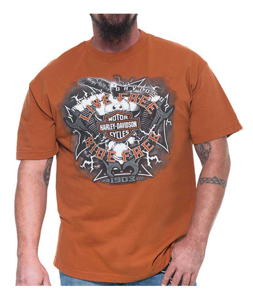 Harley Davidson® Mens Electric Bar And Shield Short Sleeve T Shirt Texas Orange Wisconsin 