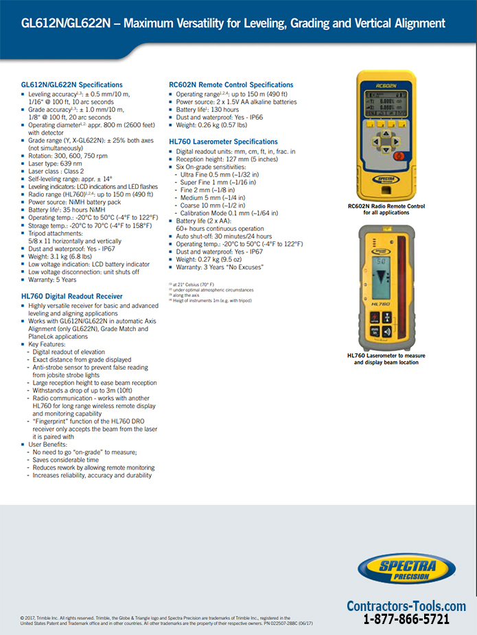 Spectra Precision Gl622ir Dual Grade Laser With Hl760 Receiver And Rc602n Remote With Infrared Laser Beam Contractors Tools Com