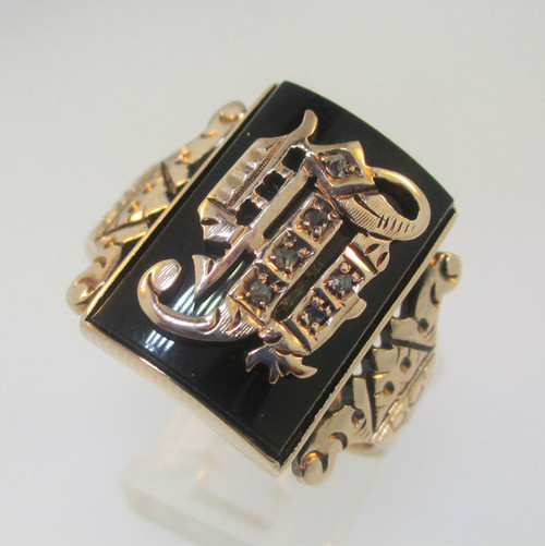 Vintage Men&#39;s 14k Rose Gold Diamond J Monogram Initial Signet Ring Size 11