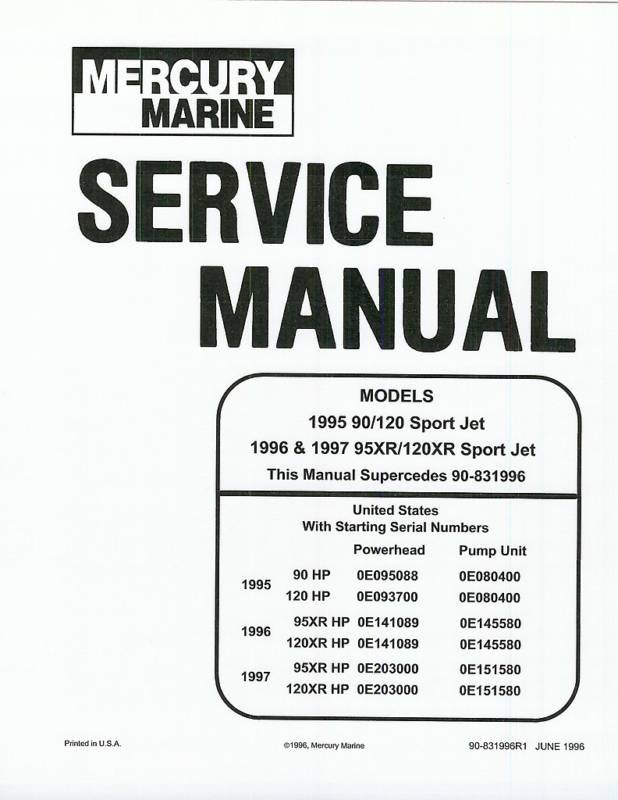 mercury marine 240 efi jet drive service repair manual 90 884822